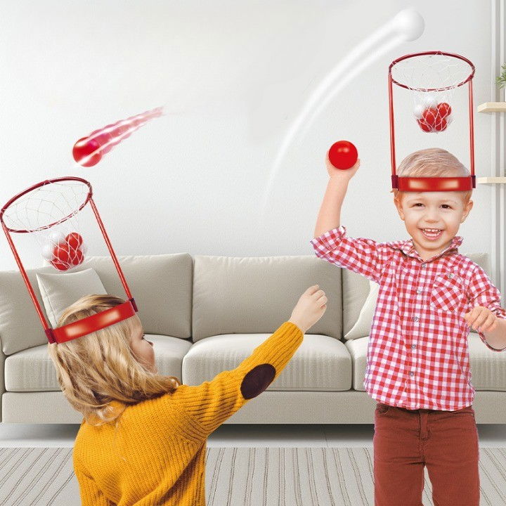 Set Interactiv pentru Copii, Flippy, Joc cu Doua Cosuri de Baschet de Pus pe Cap, Joc Dublu, 20 de Mingi Albe si Rosii, Multicolor [3]