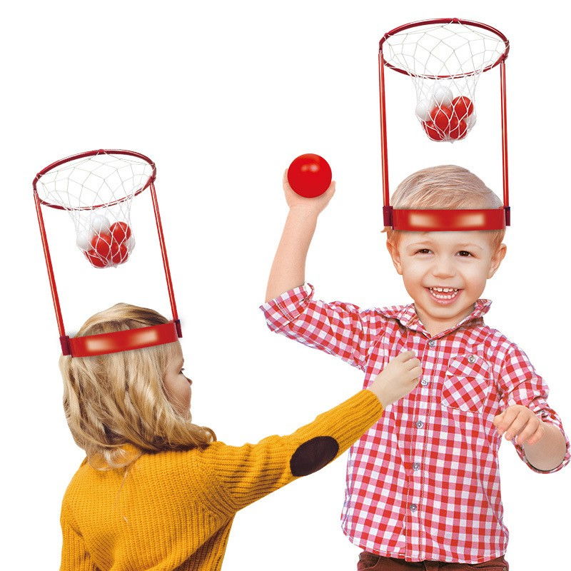 Set Interactiv pentru Copii, Flippy, Joc cu Doua Cosuri de Baschet de Pus pe Cap, Joc Dublu, 20 de Mingi Albe si Rosii, Multicolor [4]