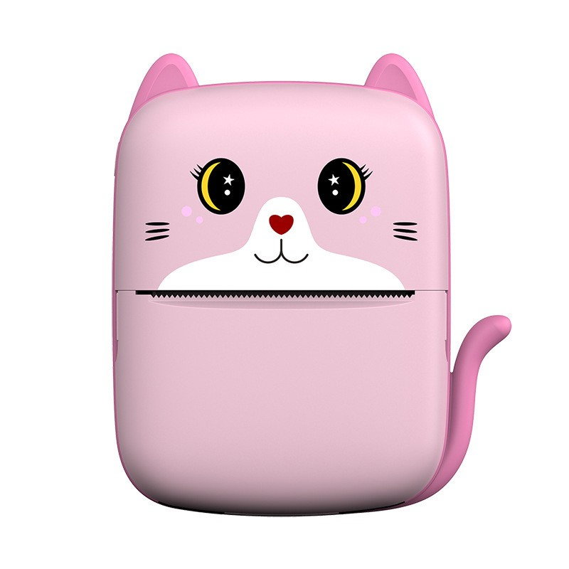 Set Mini Imprimanta Foto Portabila, Flippy, Include: 1x Set de Markere, 5x Role de Hartie Termica, 5x Role Hartie Adeziva, Incarcare USB, Bluetooth, Print Alb-Negru, Model Pisicuta, Roz [1]