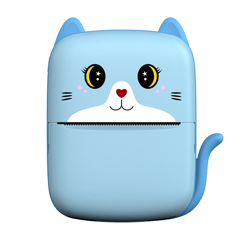 Set Mini Imprimanta Foto Portabila, Flippy, Include: 1x Set de Markere, 5x Role de Hartie Termica, 5x Role Hartie Adeziva, Incarcare USB, Bluetooth, Print Alb-Negru, Model Pisicuta, Albastru [1]