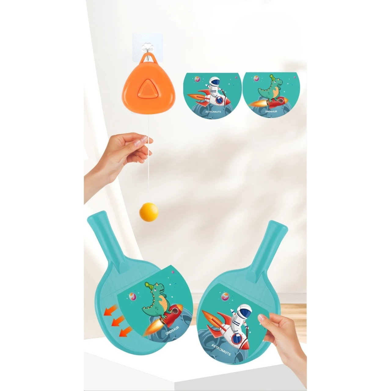 Set Palete pentru Tenis de Masa, Flippy, pentru Copii, Accesoriu de Agatat Inclus, 2 Mingi, Design Animat, Albastru [3]