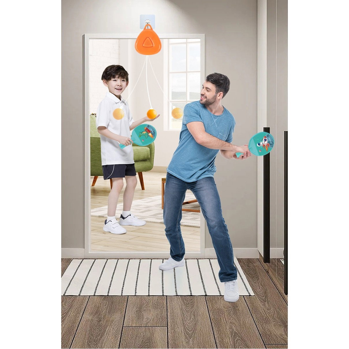 Set Palete pentru Tenis de Masa, Flippy, pentru Copii, Accesoriu de Agatat Inclus, 2 Mingi, Design Animat, Albastru [4]