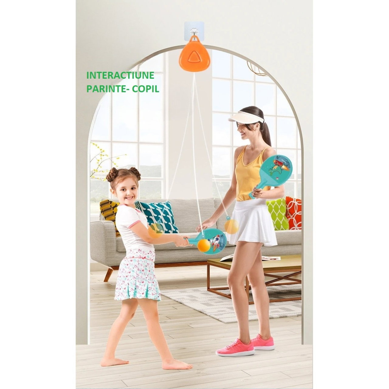 Set Palete pentru Tenis de Masa, Flippy, pentru Copii, Accesoriu de Agatat Inclus, 2 Mingi, Design Animat, Albastru [5]