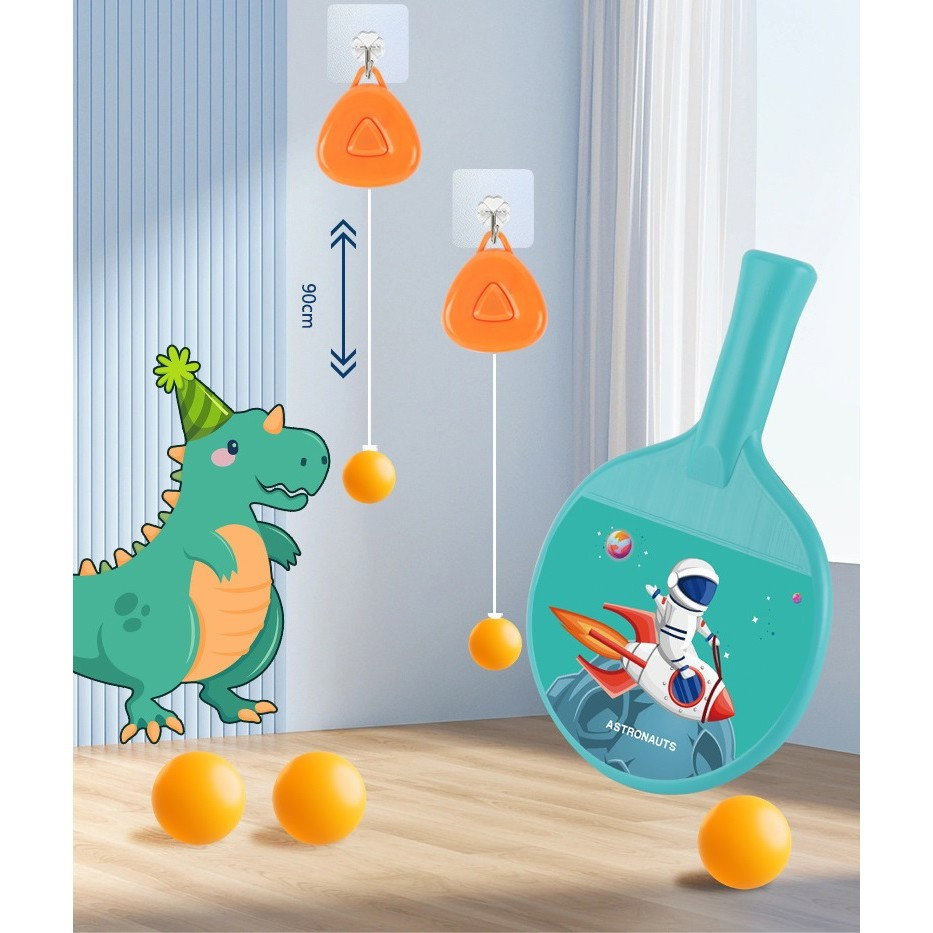 Set Palete pentru Tenis de Masa, Flippy, pentru Copii, Accesoriu de Agatat Inclus, 2 Mingi, Design Animat, Albastru [7]