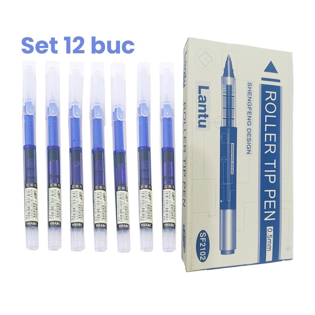 Set Pixuri Profesionale cu Bila, Flippy, pe Baza de Apa Set 12 bucati, Varf Ascutit de 0.5 mm, Pentru Scoala sau Birou, Albastru  [2]