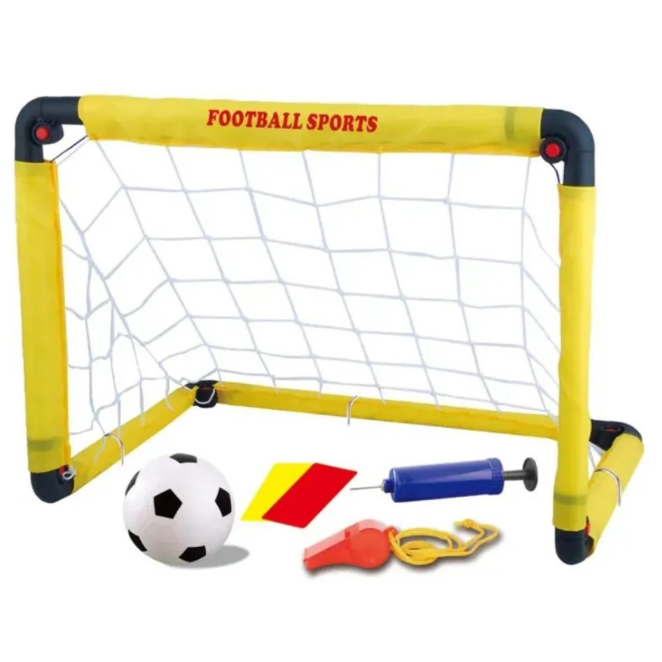 Set Poarta de Fotbal pentru Copii, Flippy, 45x60 cm, Minge, Cartonase, Pompa, Fluier, Interactiv, Distractiv, Galben [1]