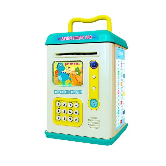 Set Pusculita pentru Copii, Flippy, Tip ATM, Parola cu Amprenta, 13.5 x 11.5 x 20 cm, Albastru [1]