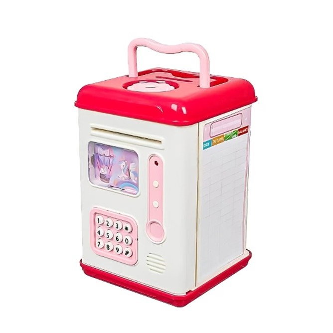 Set Pusculita pentru Copii, Flippy, Tip ATM, Parola cu Amprenta, 13.5 x 11.5 x 20 cm, Roz [4]