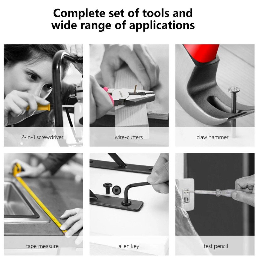 Set Scule 24 piese pentru Uz Casnic, Flippy, Instrumente Set in Trusa de Plastic Gri, din Plastic si Metal, 20 x 12.5 x 3 cm, Roz [5]