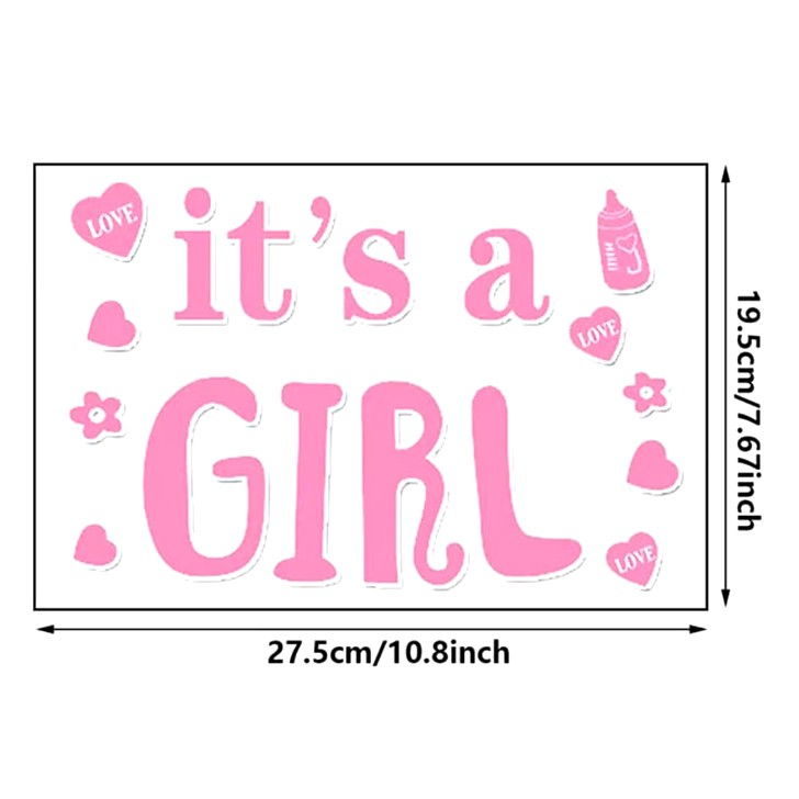 Sticker Autocolant, Flippy, Tematica Gender Reveal, Model Scris It's a Girl, 19.5x27.5 cm, Roz [6]