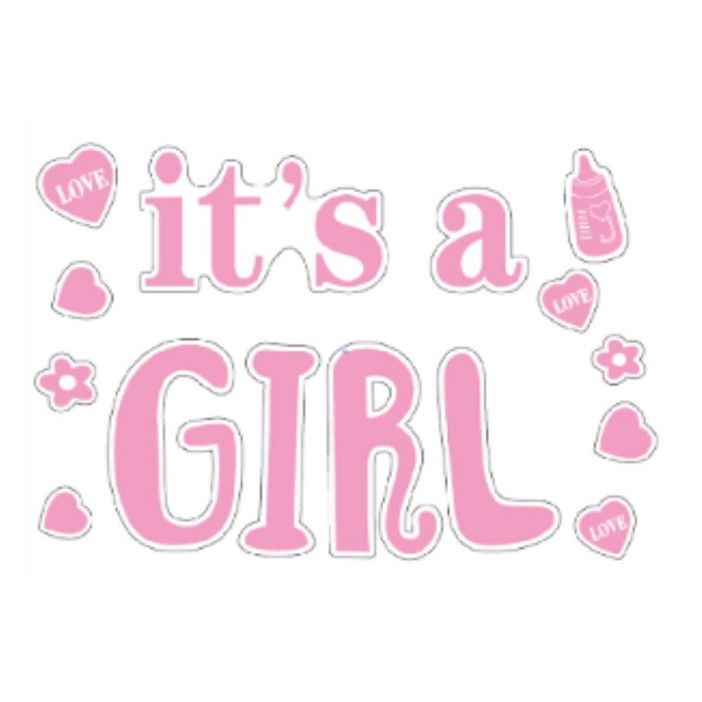 Sticker Autocolant, Flippy, Tematica Gender Reveal, Model Scris It's a Girl, 19.5x27.5 cm, Roz [1]