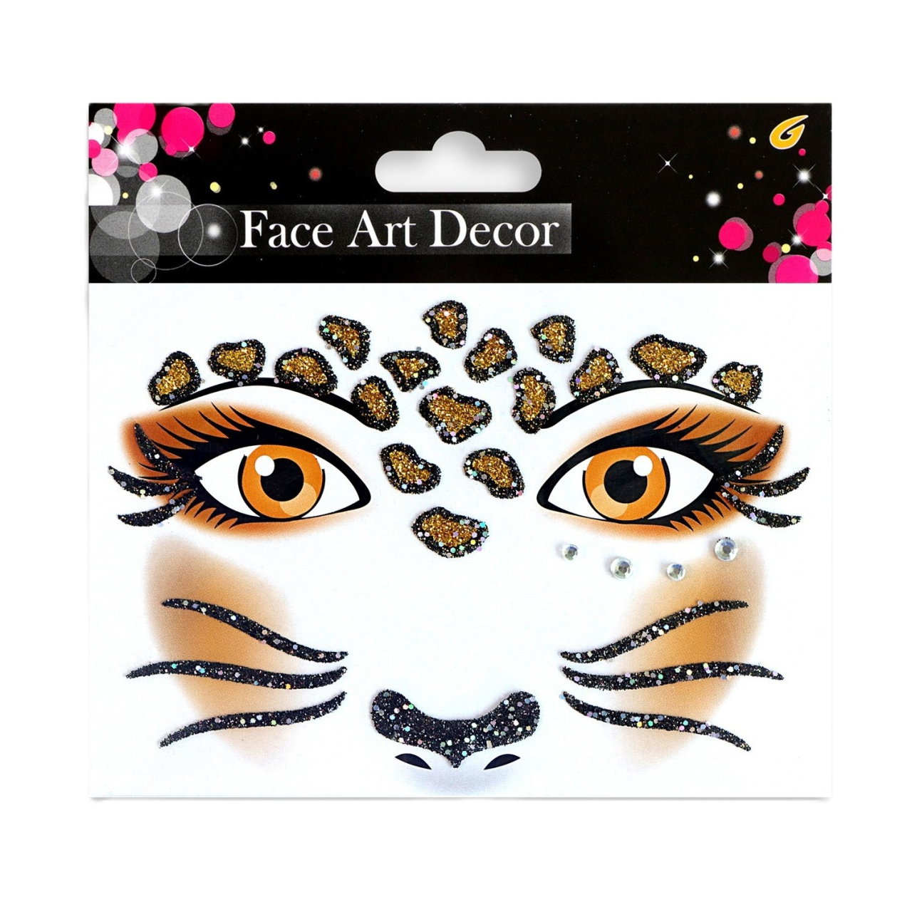 Sticker Temporar pentru Fata, Flippy, pentru Machiaj, Face Art, Halloween, Teatru, Model Leopard, Maro [1]