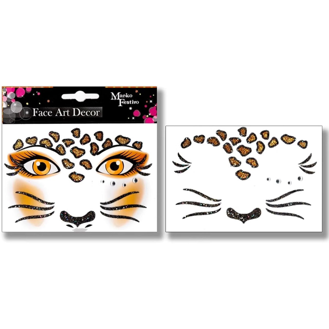 Sticker Temporar pentru Fata, Flippy, pentru Machiaj, Face Art, Halloween, Teatru, Model Leopard, Maro [3]