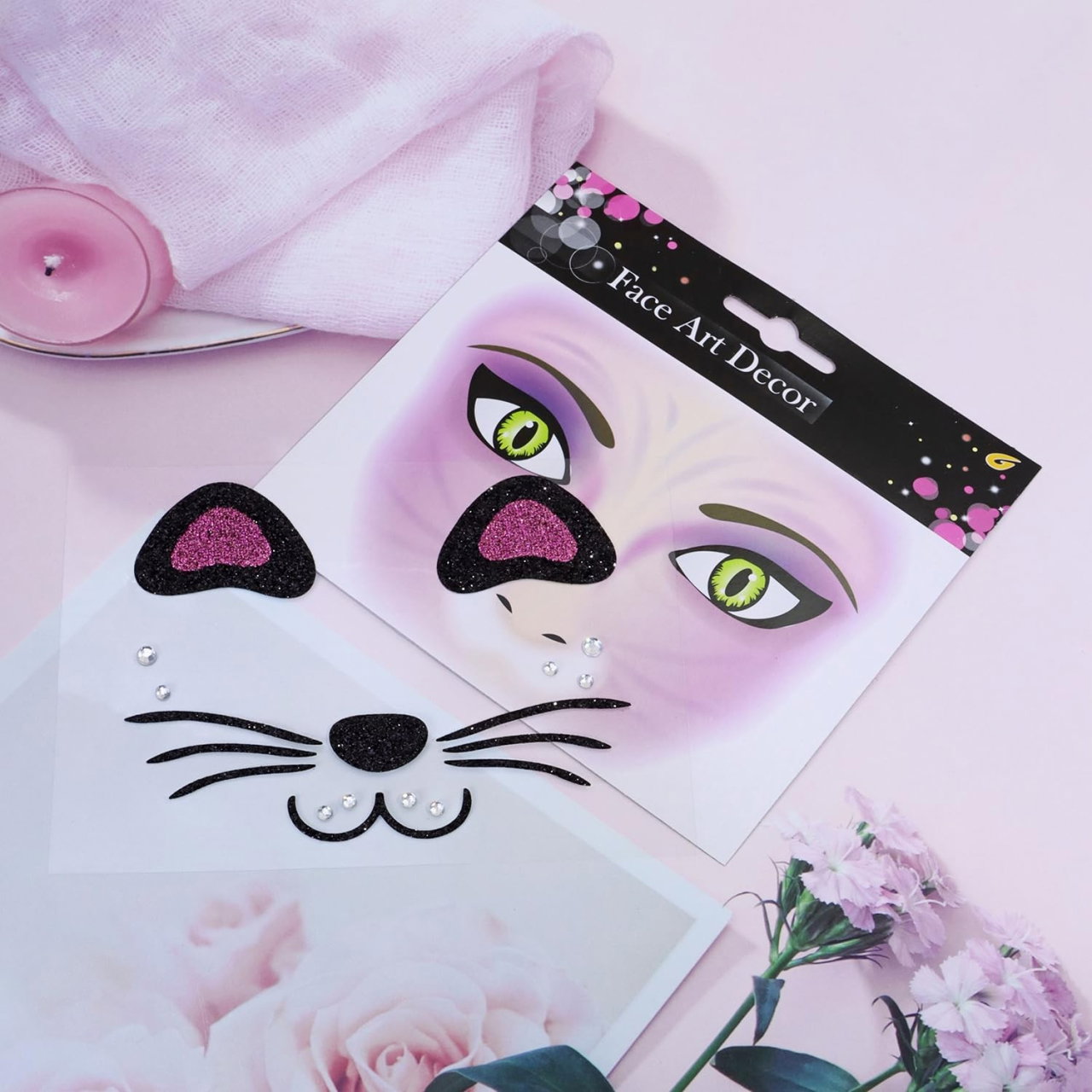 Sticker Temporar pentru Fata, Flippy, pentru Machiaj, Face Art, Halloween, Teatru, Model Pisica, Mov [4]