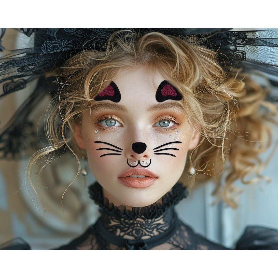 Sticker Temporar pentru Fata, Flippy, pentru Machiaj, Face Art, Halloween, Teatru, Model Pisica, Mov [3]