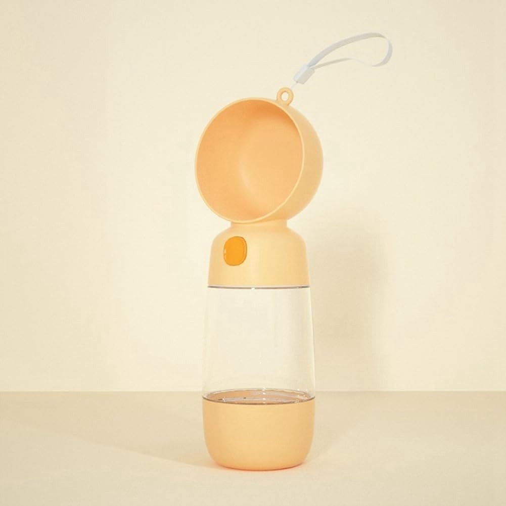 Sticla Animale, Flippy, Portabila, pentru Hrana si Apa, din ABS, 400 ml/182 ml, 25.5 x 8 x 9 cm, Galben [4]