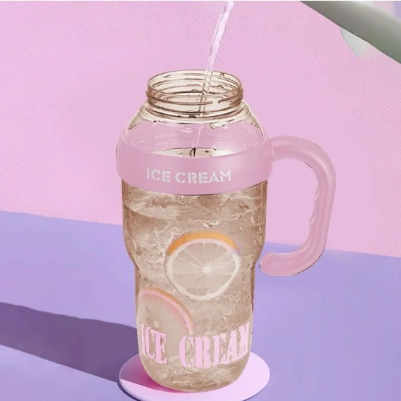 Sticla de Apa, Flippy, Termica, Mentinere 6 Ore, 1400 mL, cu Pai si Capac, PP si Silicon, cu Maner Alb, 25.5x7.5 cm, Roz Deschis [12]