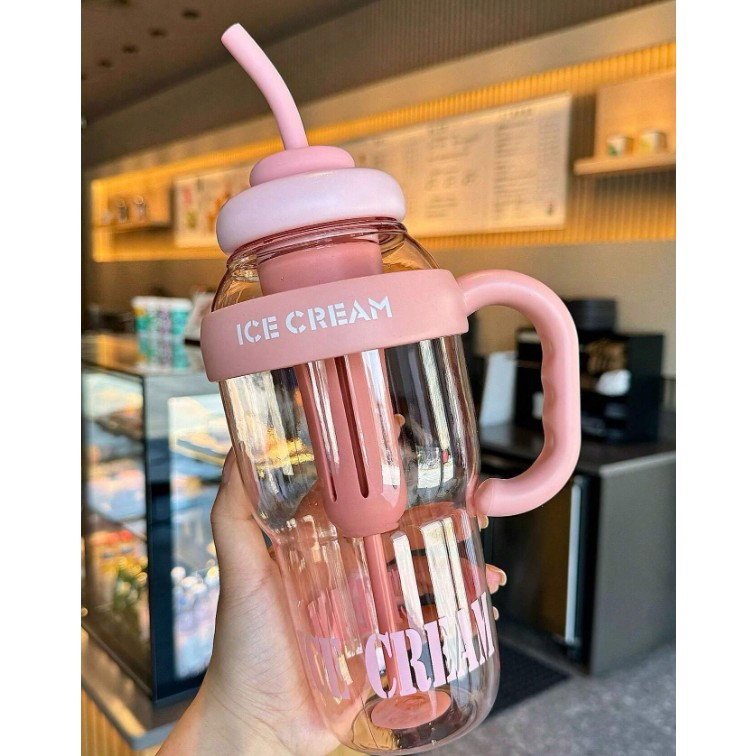 Sticla de Apa, Flippy, Termica, Mentinere 6 Ore, 1400 mL, cu Pai si Capac, PP si Silicon, cu Maner Alb, 25.5x7.5 cm, Roz Deschis [5]