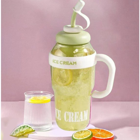 Sticla de Apa, Flippy, Termica, Mentinere 6 Ore, 1400 mL, cu Pai si Capac, PP si Silicon, cu Maner Alb, 25.5x7.5 cm, Verde [9]