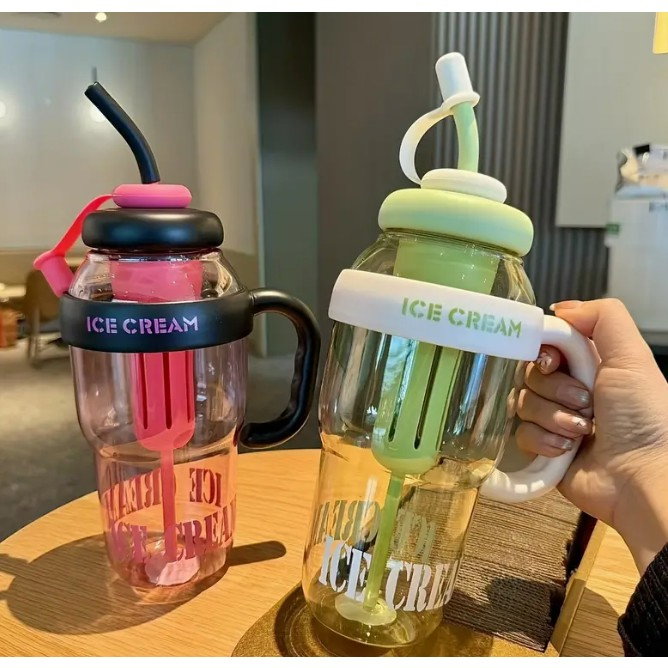 Sticla de Apa, Flippy, Termica, Mentinere 6 Ore, 1400 mL, cu Pai si Capac, PP si Silicon, cu Maner Alb, 25.5x7.5 cm, Verde [6]