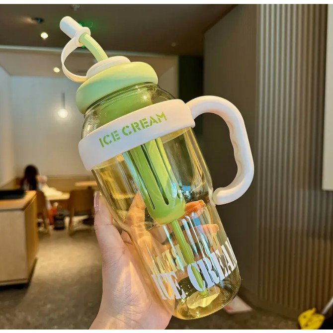 Sticla de Apa, Flippy, Termica, Mentinere 6 Ore, 1400 mL, cu Pai si Capac, PP si Silicon, cu Maner Alb, 25.5x7.5 cm, Verde [5]