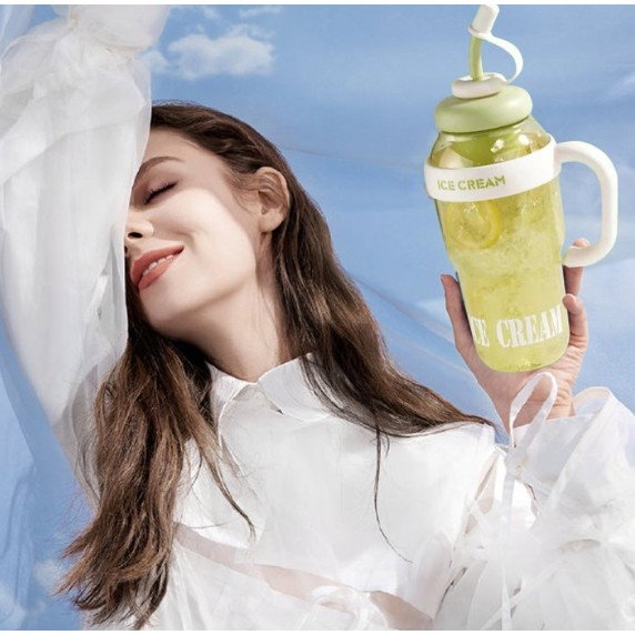 Sticla de Apa, Flippy, Termica, Mentinere 6 Ore, 1400 mL, cu Pai si Capac, PP si Silicon, cu Maner Alb, 25.5x7.5 cm, Verde [7]