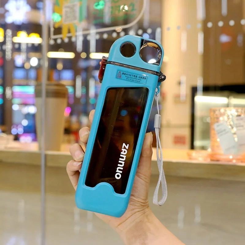 Sticla de Apa pentru Sport, Flippy, 350 ml, cu Pai si Capac, 23x7x4.4 cm, Buton de Blocare, din PC, Bleu [4]