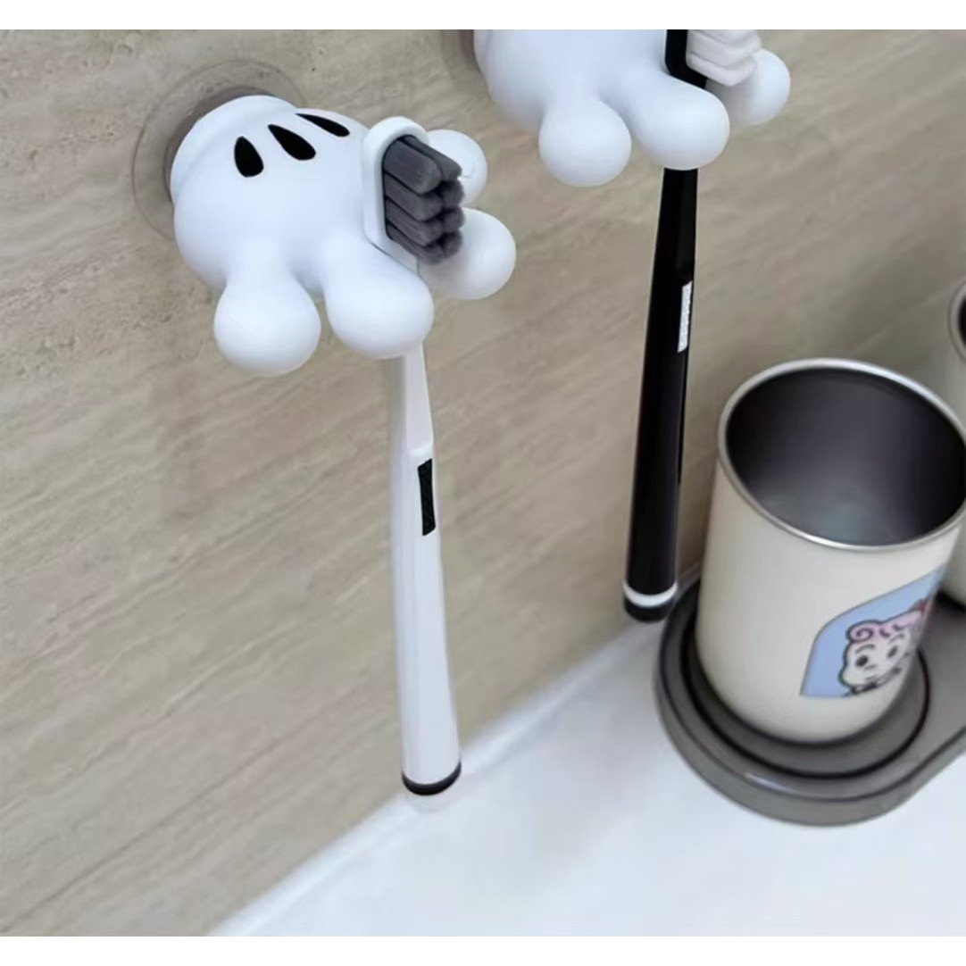 Suport de Baie, Flippy, Multifunctional, pentru Periute/Cabluri, din PVC, cu Ventuza, Model Manusa Mickey Mouse, 7 x 6.5 cm, Alb [4]