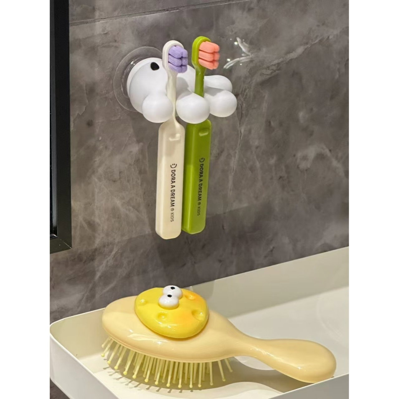 Suport de Baie, Flippy, Multifunctional, pentru Periute/Cabluri, din PVC, cu Ventuza, Model Manusa Mickey Mouse, 7 x 6.5 cm, Alb [5]