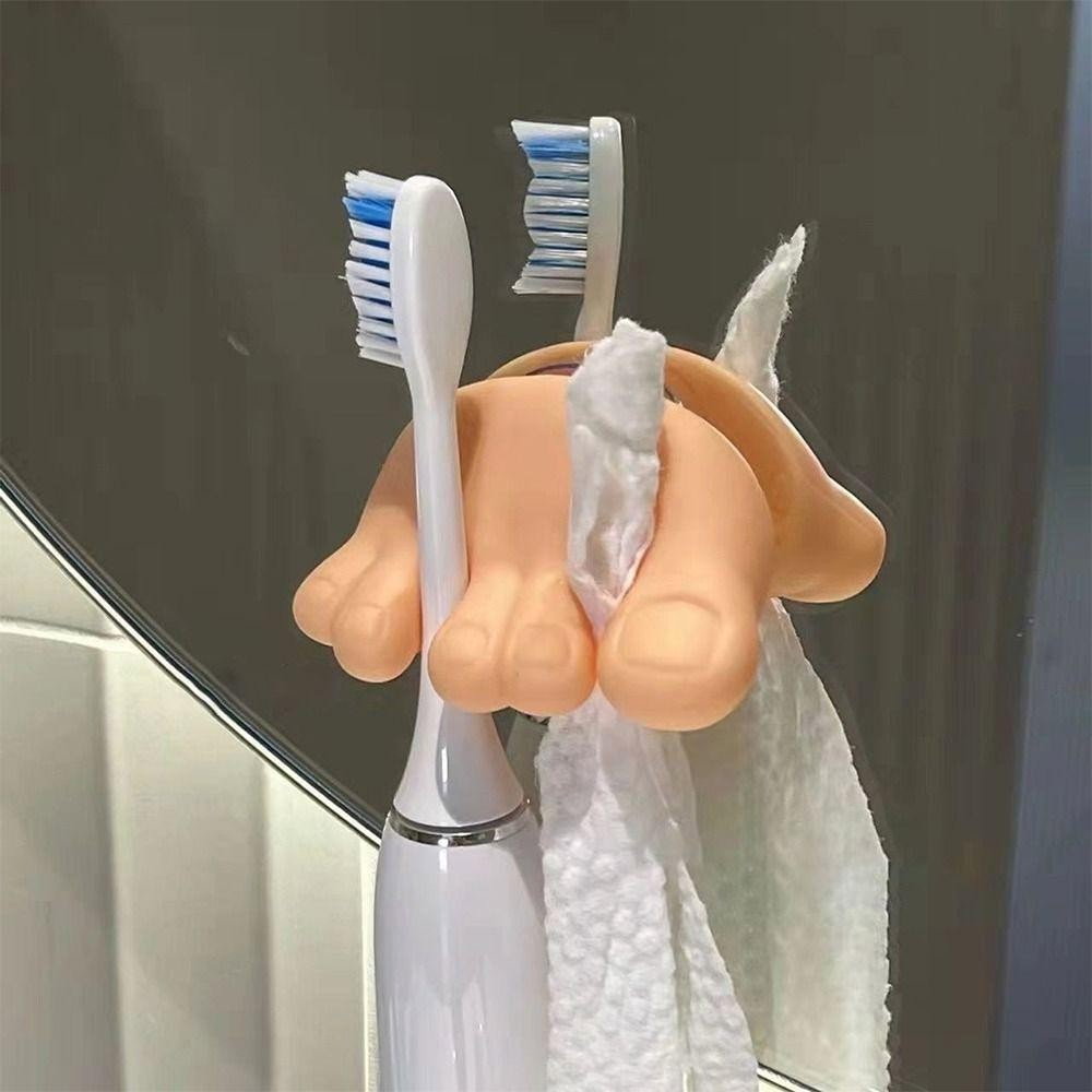 Suport de Baie, Flippy, Multifunctional, pentru Periute/Cabluri, din PVC, cu Ventuza, Model Picior, 4 x 6.5 cm, Crem [5]