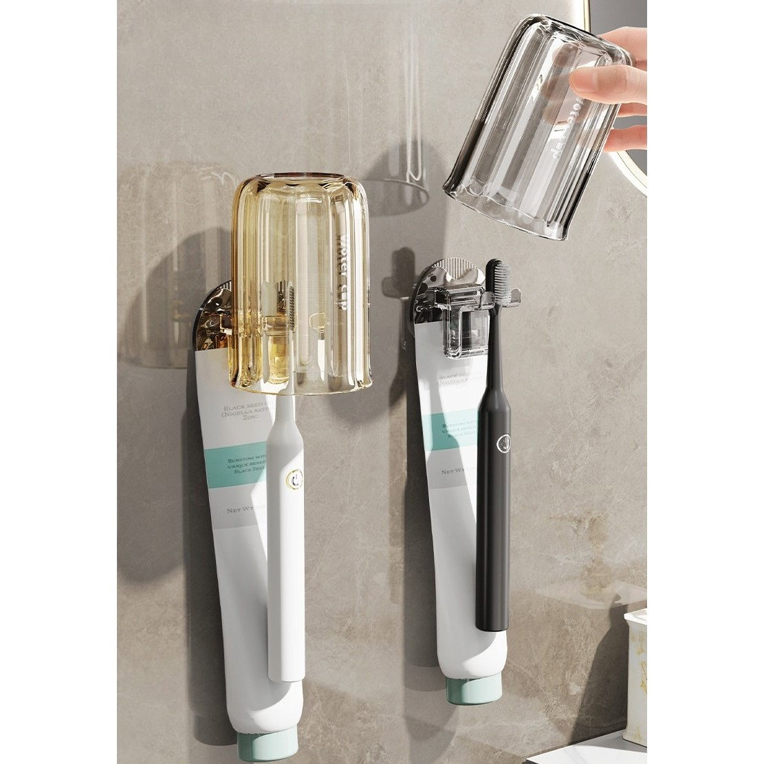 Suport Multifunctional 2 in 1, Pahar si Suport pentru Periuta de Dinti, Flippy, Plastic, Dimensiune: 10.4 x 7.3 x 7.3 cm, Albastru [3]