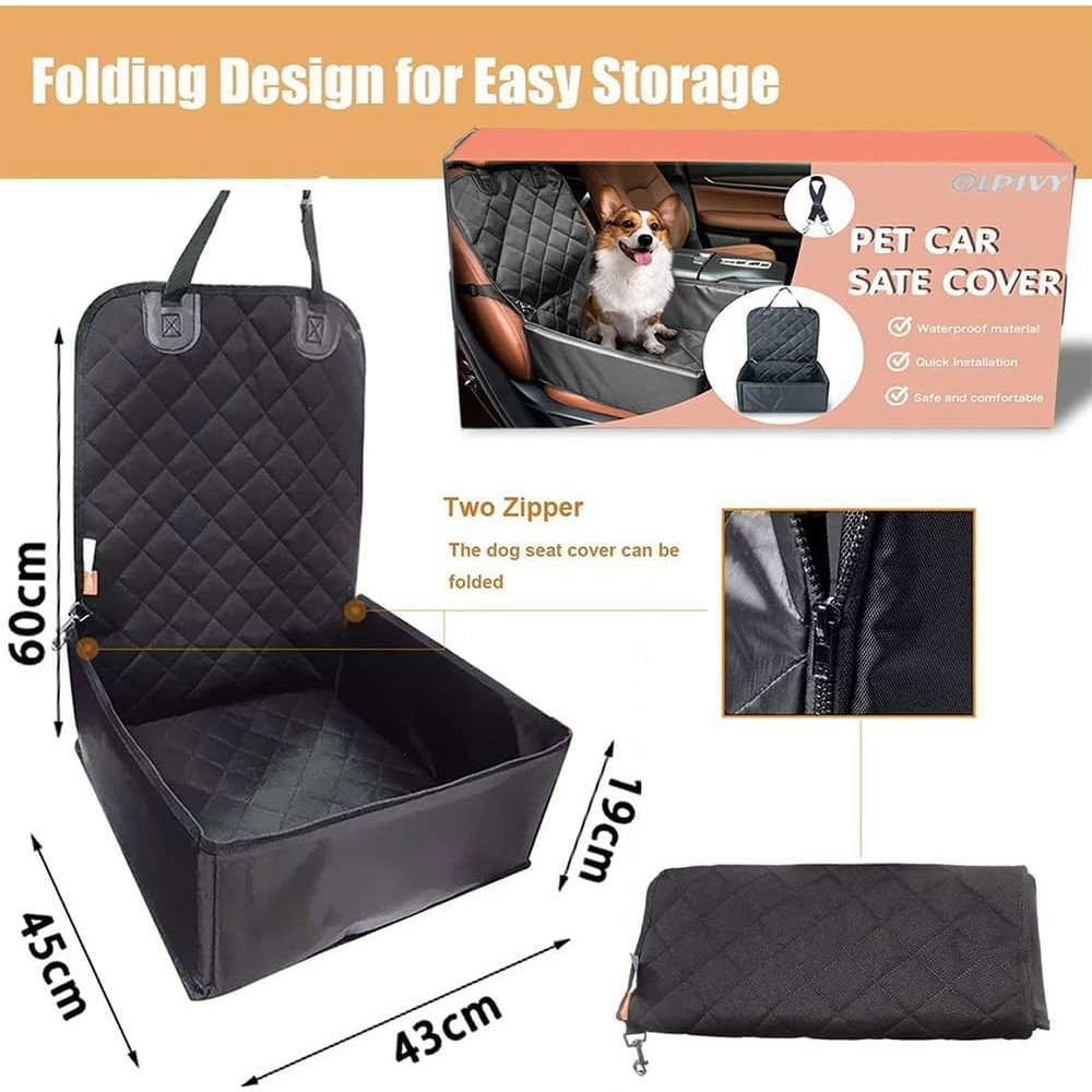 Suport pentru Animalele de Companie, Flippy, pentru Masina, cu Prindere de Scaun si Centura de Siguranta, 45x43x60cm, Gri [3]