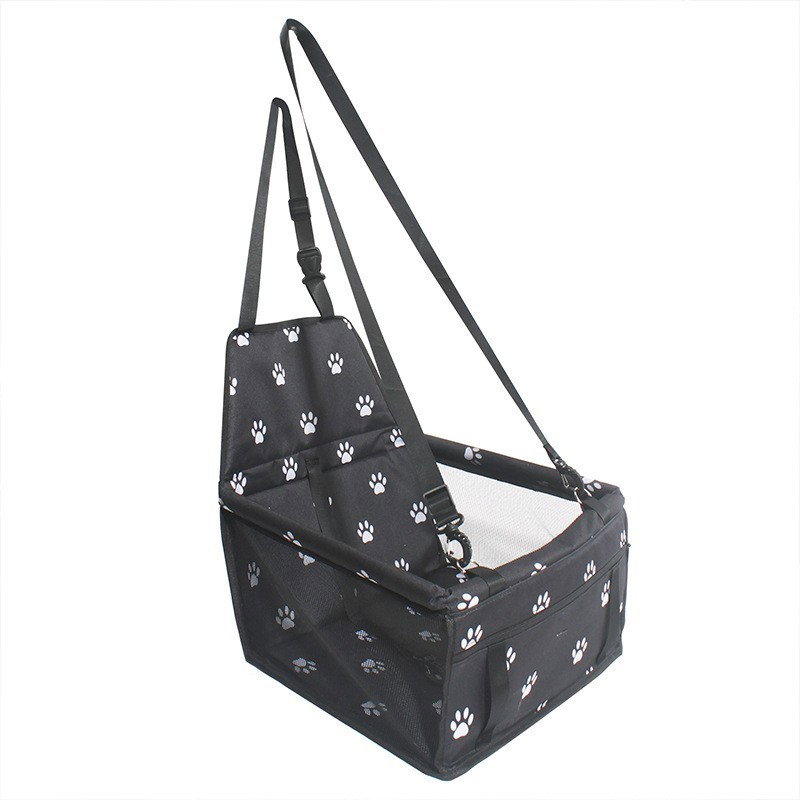 Suport pentru Animalele de Companie, Flippy, pentru Masina, cu Prindere de Scaun si Centura de Siguranta, Negru cu Imprimeu, 40x32x42cm [10]