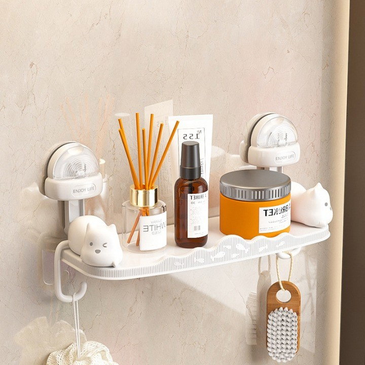 Suport pentru Baie, Flippy, Montare pe Perete, Model Pisicute, ABS, Adeziv, Raft pentru Depozitare, 33.4x17.7 cm, Alb [3]