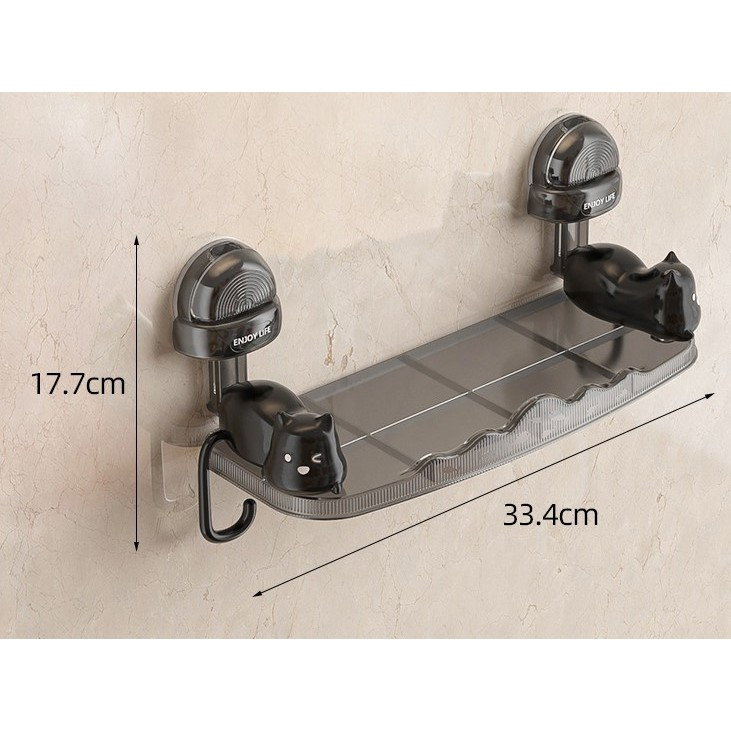 Suport pentru Baie, Flippy, Montare pe Perete, Model Pisicute, ABS, Adeziv, Raft pentru Depozitare, 33.4x17.7 cm, Negru [11]