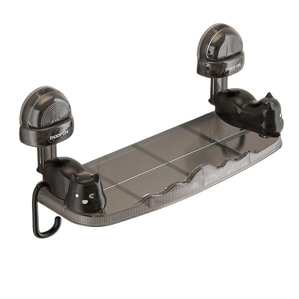 Suport pentru Baie, Flippy, Montare pe Perete, Model Pisicute, ABS, Adeziv, Raft pentru Depozitare, 33.4x17.7 cm, Negru [1]