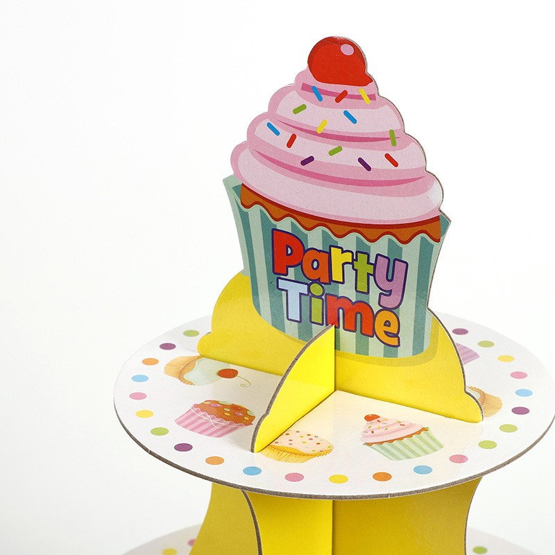 Suport Prajituri, Flippy, 3 Etaje, Design de Petrecere, pentru Prajituri, Candy Bar, din Carton, Galben/Multicolor [2]