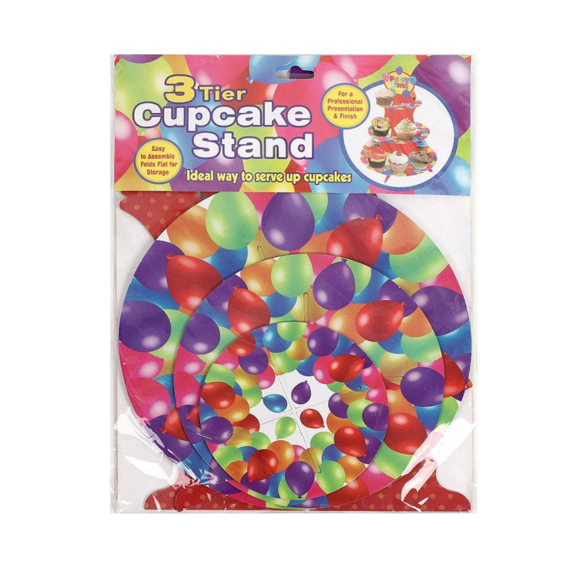 Suport Prajituri, Flippy, 3 Etaje, Design de Petrecere, pentru Prajituri, Candy Bar, din Carton, Rosu/Multicolor [3]