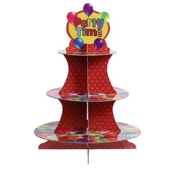 Suport Prajituri, Flippy, 3 Etaje, Design de Petrecere, pentru Prajituri, Candy Bar, din Carton, Rosu/Multicolor [1]