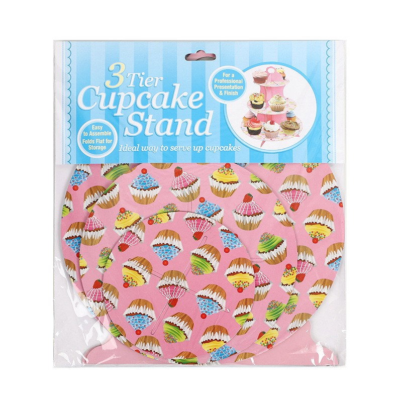 Suport Prajituri, Flippy, 3 Etaje, Design de Petrecere, pentru Prajituri, Candy Bar, din Carton, Roz/Multicolor [3]