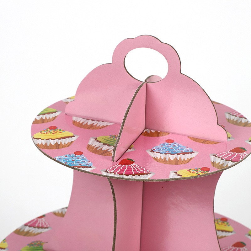 Suport Prajituri, Flippy, 3 Etaje, Design de Petrecere, pentru Prajituri, Candy Bar, din Carton, Roz/Multicolor [2]