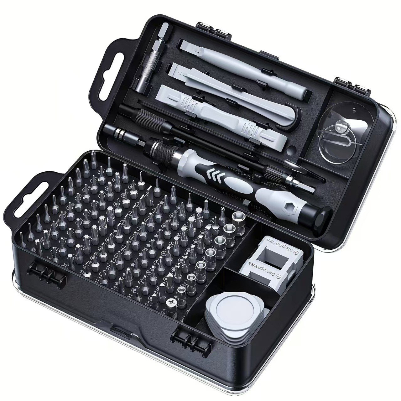 Surubelnite pentru Reparea Telefoanelor, Flippy, Set 115-in-1 Cromate, Demontarea Repararea Ceasurilor, Electronicelor Mici, Maner detalii Albe, 18 x 11 x 6 cm, Negru [3]