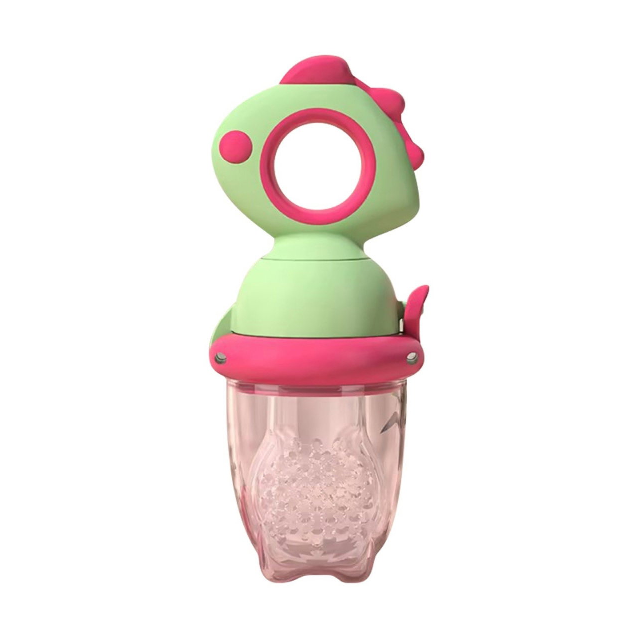 Suzeta pentru Fructe, Flippy, pentru Bebelusi, din Silicon Alimentar, +4 Luni, 2 mm Grosime Gauri Tetina, 12.4 x 5.1 x 4.7 cm, Verde/Fucsia [1]