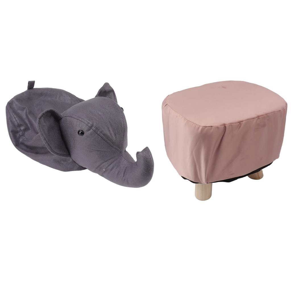 Taburet pentru Copii, Flippy, Scaun Tip Taburet, Model Elefant, din Lemn Masiv, Scaun pentru Copii, 30 x 25 x 25 cm, Gri inchis [3]