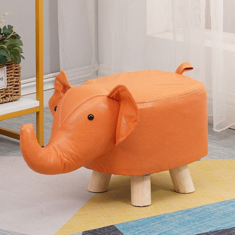 Taburet pentru Copii, Flippy, Scaun Tip Taburet, Model Elefant, din Lemn Masiv, Scaun pentru Copii, 30 x 25 x 25 cm, Portocaliu [1]