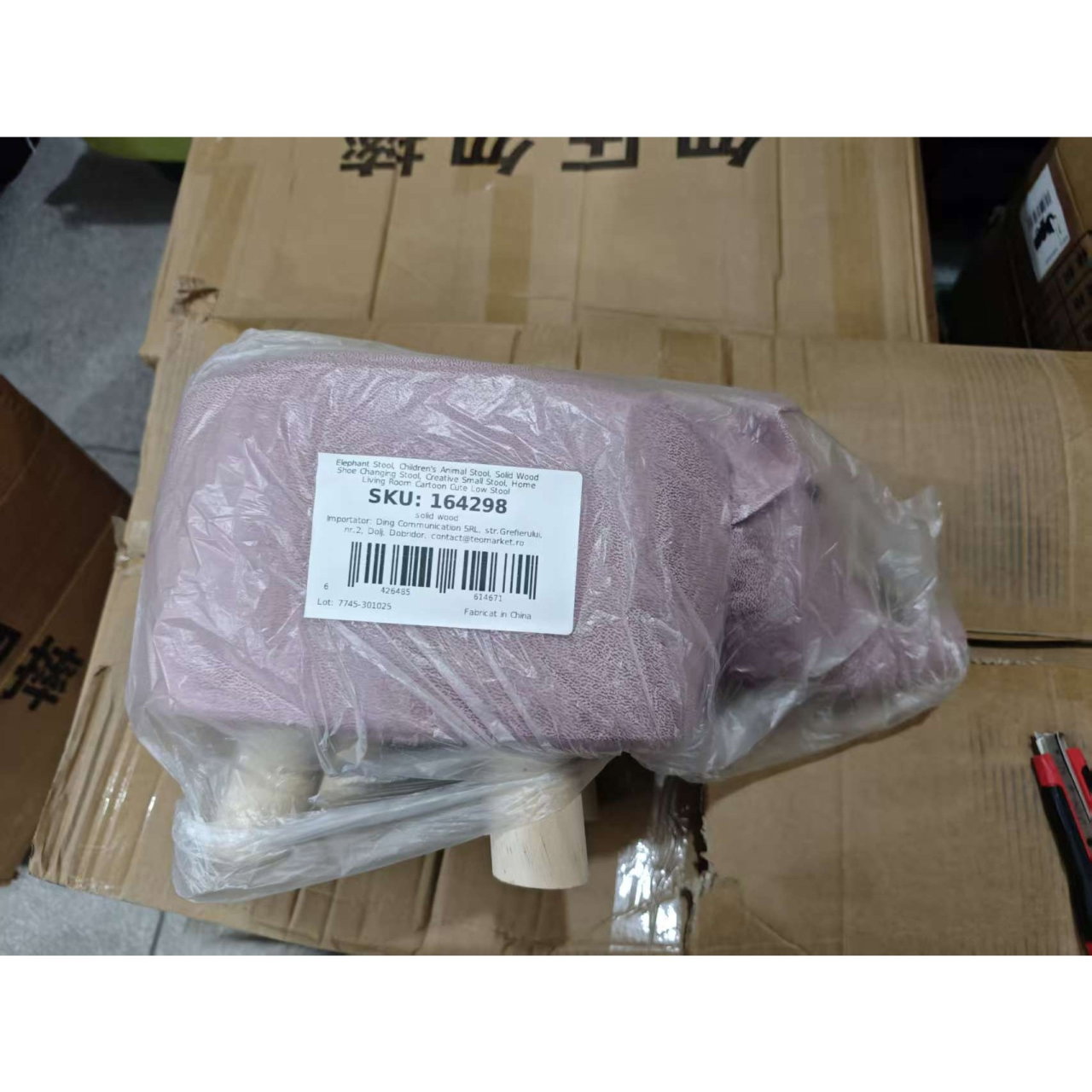 Taburet pentru Copii, Flippy, Scaun Tip Taburet, Model Elefant, din Lemn Masiv, Scaun pentru Copii, 30 x 25 x 25 cm, Roz [3]