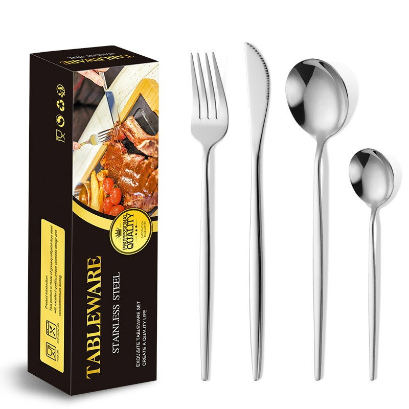 Tacamuri Portugheze, Flippy, Set din 24 de Piese din Otel Inoxidabil, 6 Cutie, 6 Furculite, 6 Linguri de Masa, 6 Linguri pentru Ceai, Argintiu [2]