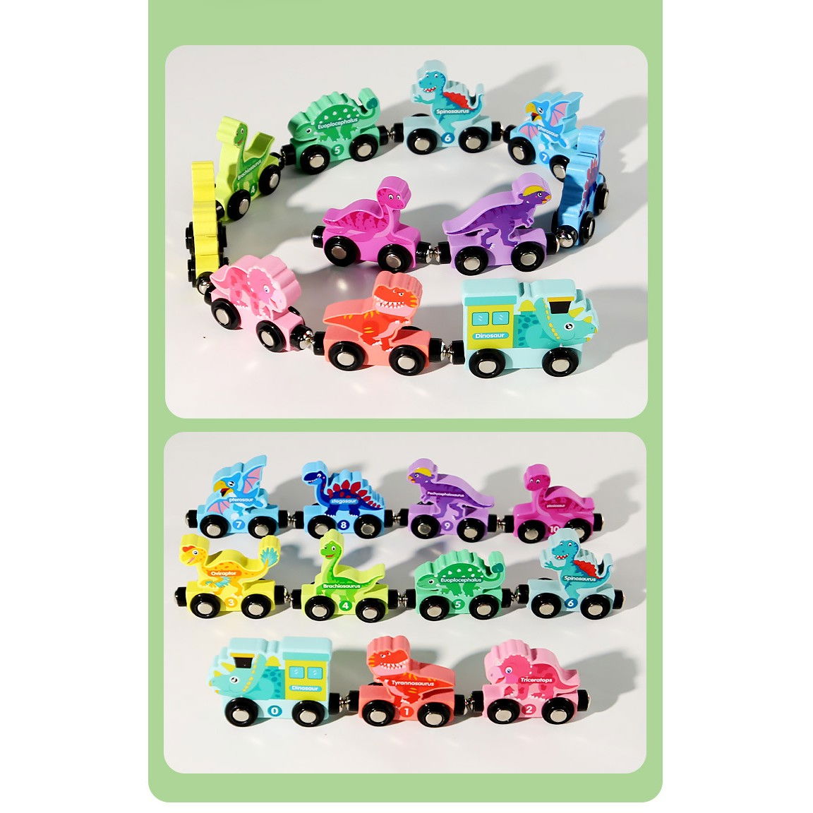 Trenulet Magnetic, Flippy, din Lemn, Model Dinozauri, 10 Animale, +3 Ani, Jucarie de Asamblat, Multicolor [3]