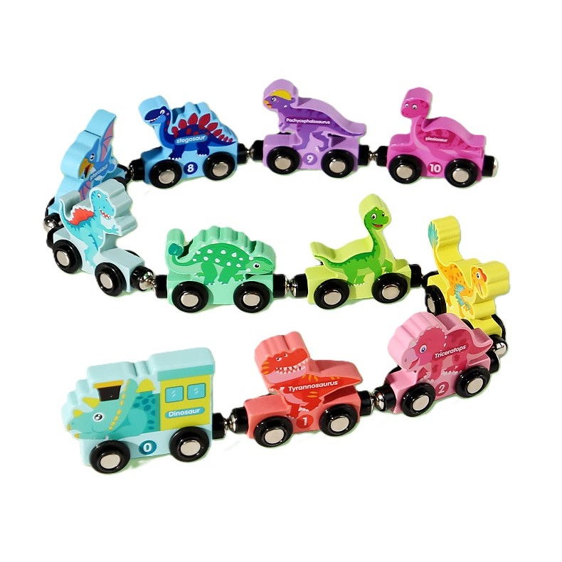 Trenulet Magnetic, Flippy, din Lemn, Model Dinozauri, 10 Animale, +3 Ani, Jucarie de Asamblat, Multicolor [1]