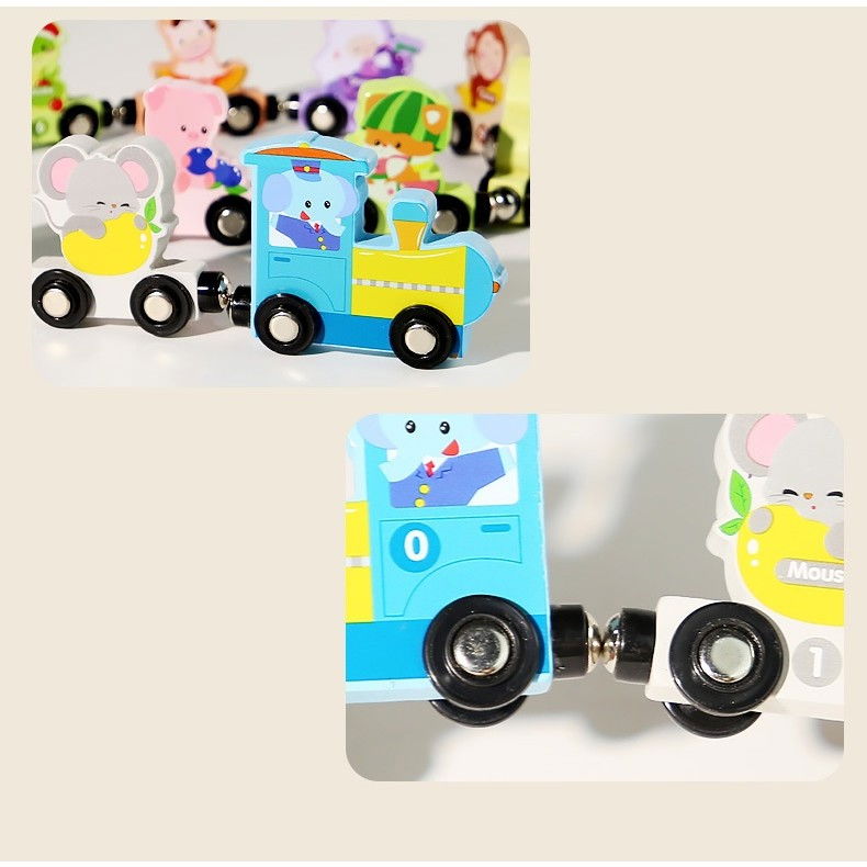 Trenulet Magnetic, Flippy, din Lemn, Model Zoo, 12 Animale, +3 Ani, Jucarie de Asamblat, Multicolor [6]